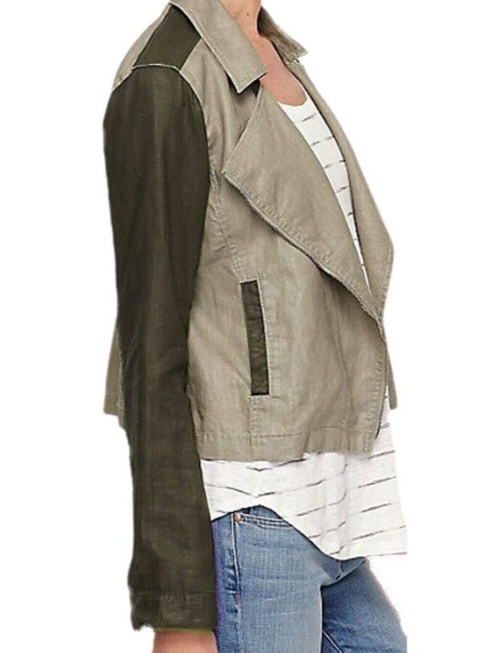 Eileen Fisher Coated Organic Linen Asymmetric Zip Moto Jacket Stone Gray Sz XS